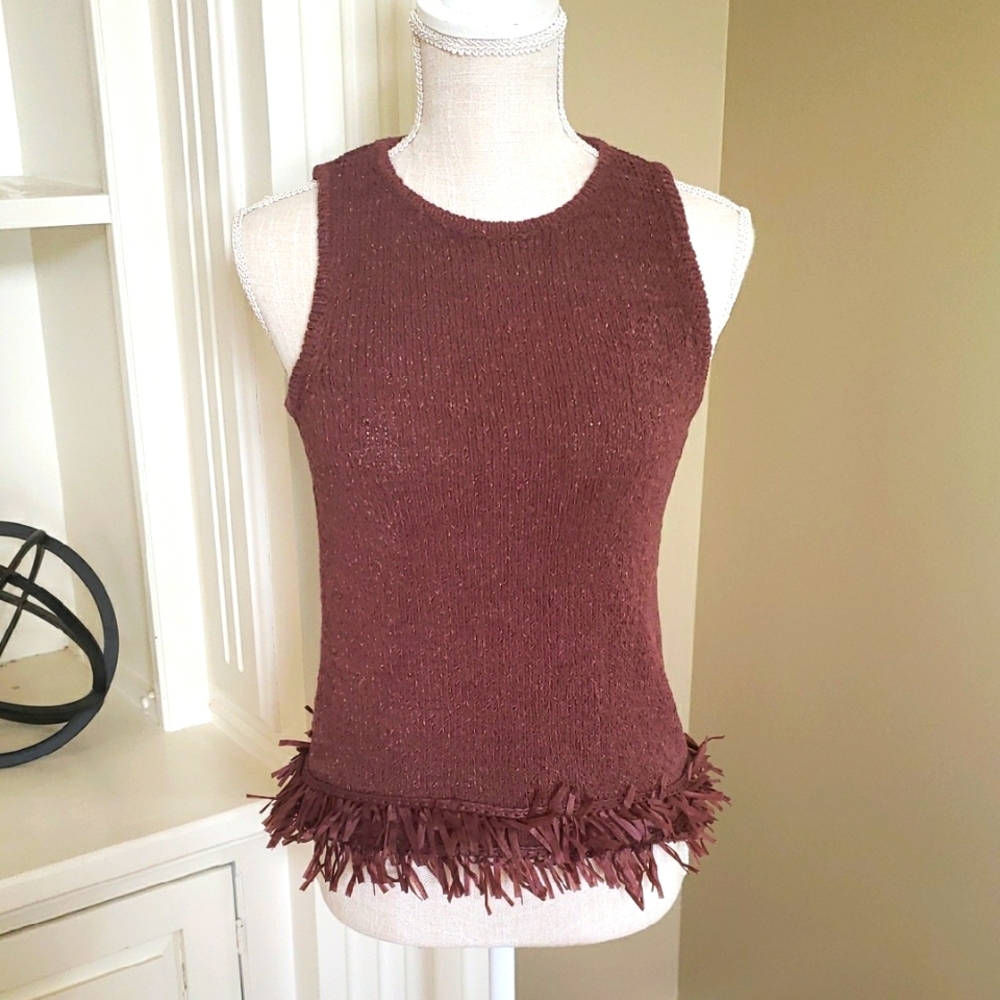 NWT Ann Taylor Sleeveless Sweater With Bottom Fringe Detail